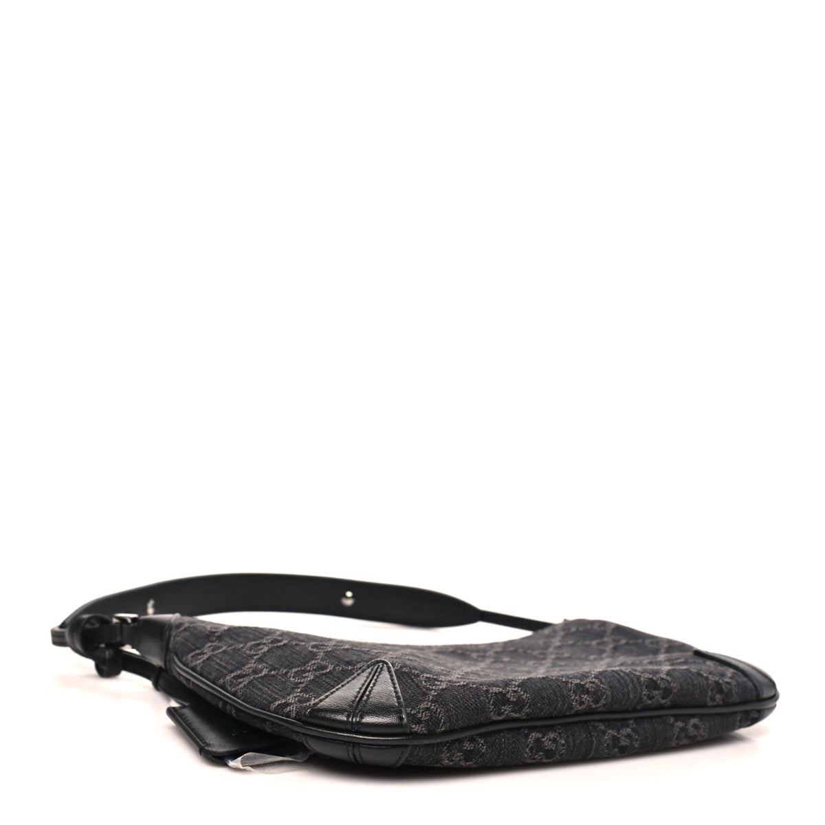 Jacquard Black Denim GG Monogram Horsebit Slim Small Shoulder Bag Black Grey