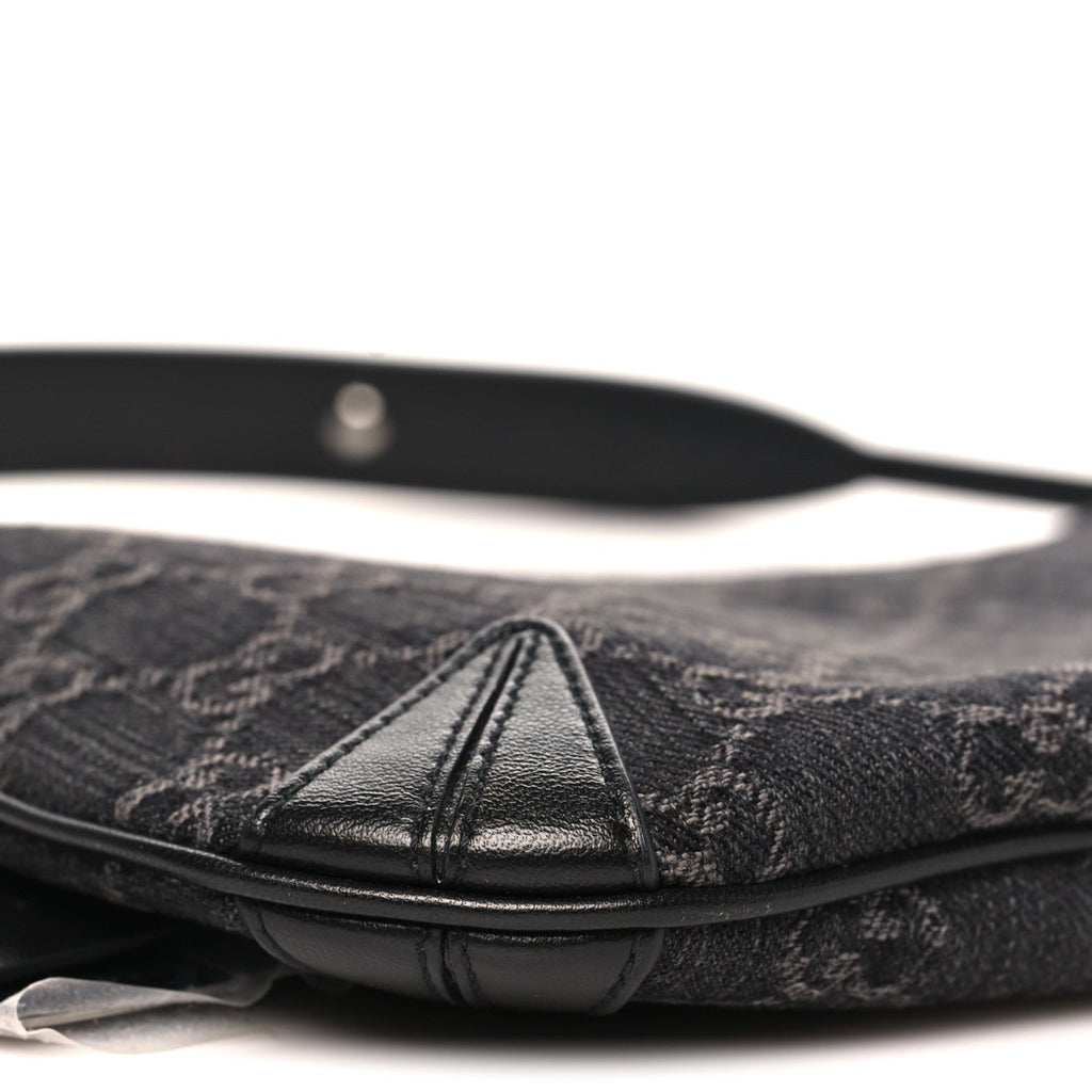 Jacquard Black Denim GG Monogram Horsebit Slim Small Shoulder Bag Black Grey