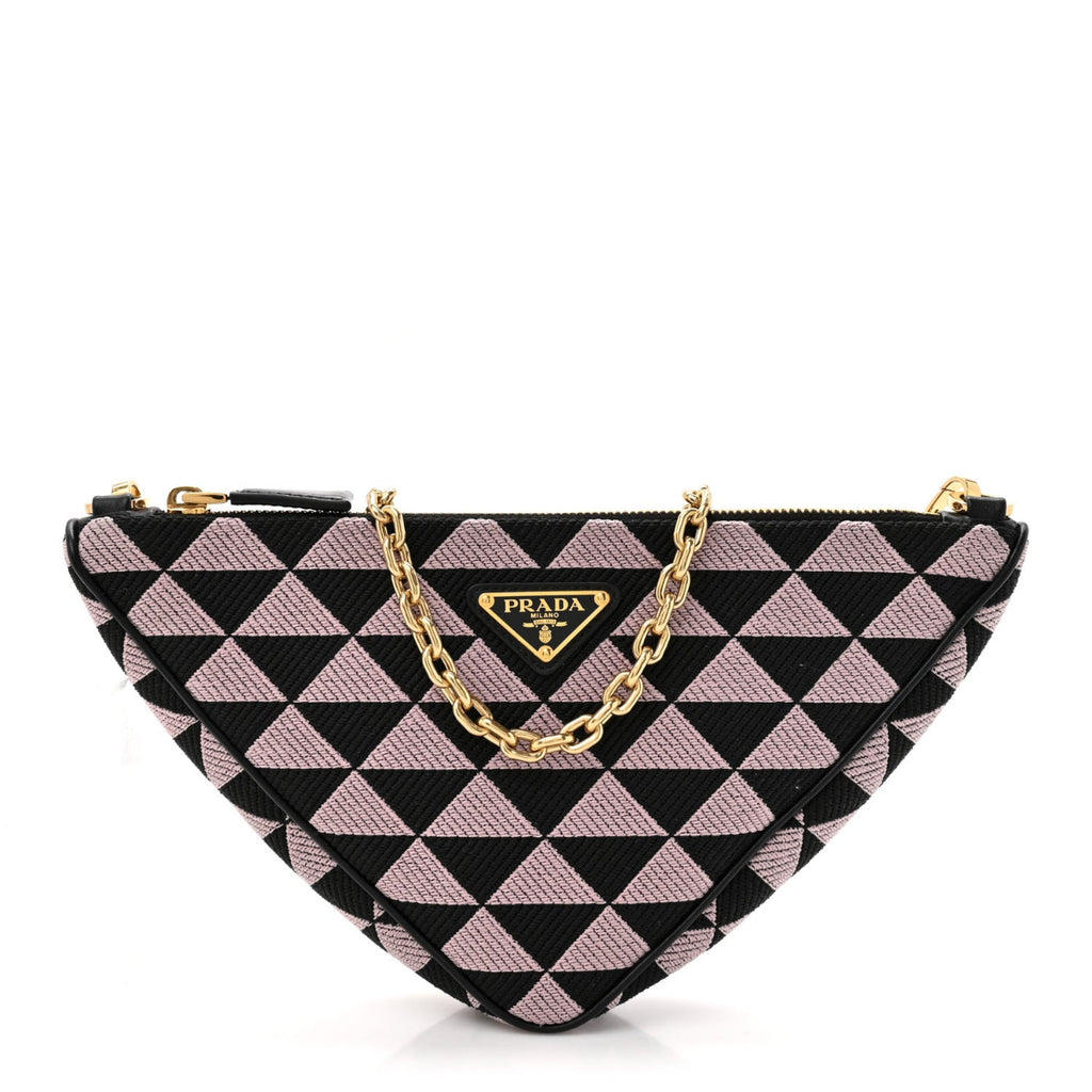 Jacquard Triangolo Symbole Embroidered Mini Triangle Bag Black Alabastro