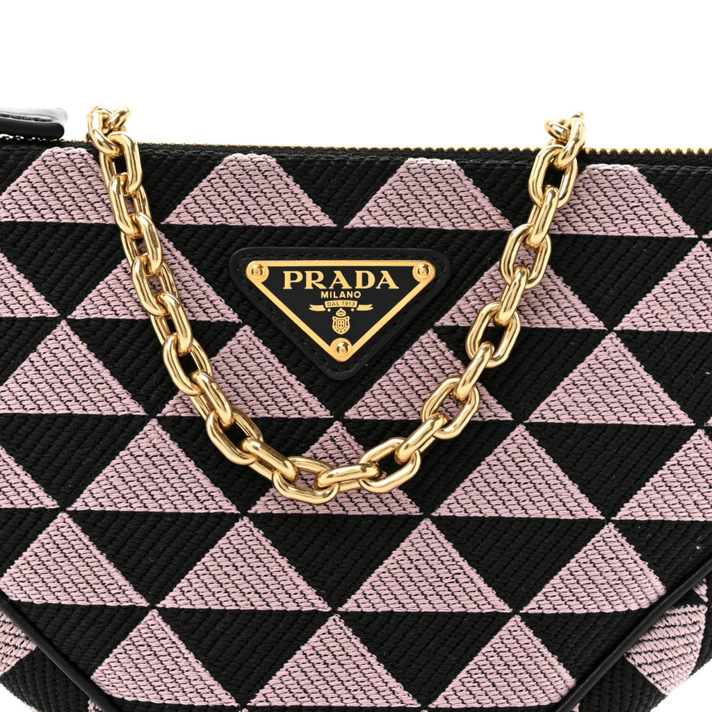 Jacquard Triangolo Symbole Embroidered Mini Triangle Bag Black Alabastro