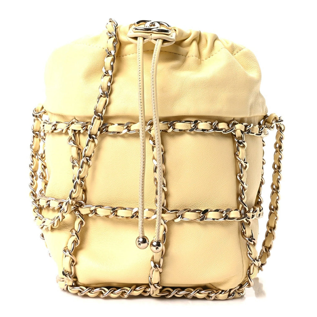 Lambskin Bucket Chain Drawstring Bag Yellow