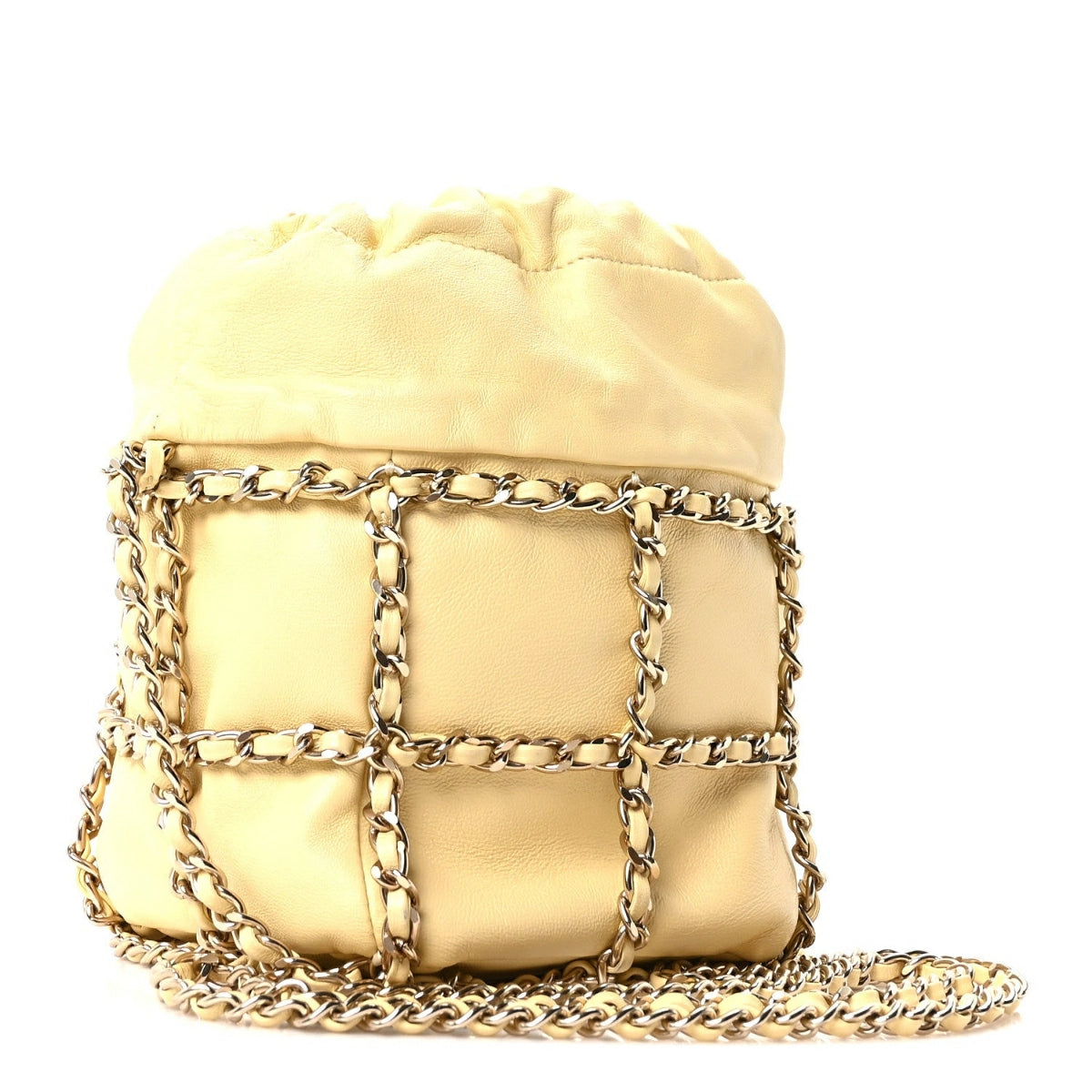 Lambskin Bucket Chain Drawstring Bag Yellow