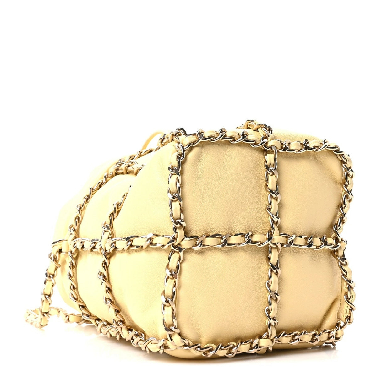 Lambskin Bucket Chain Drawstring Bag Yellow