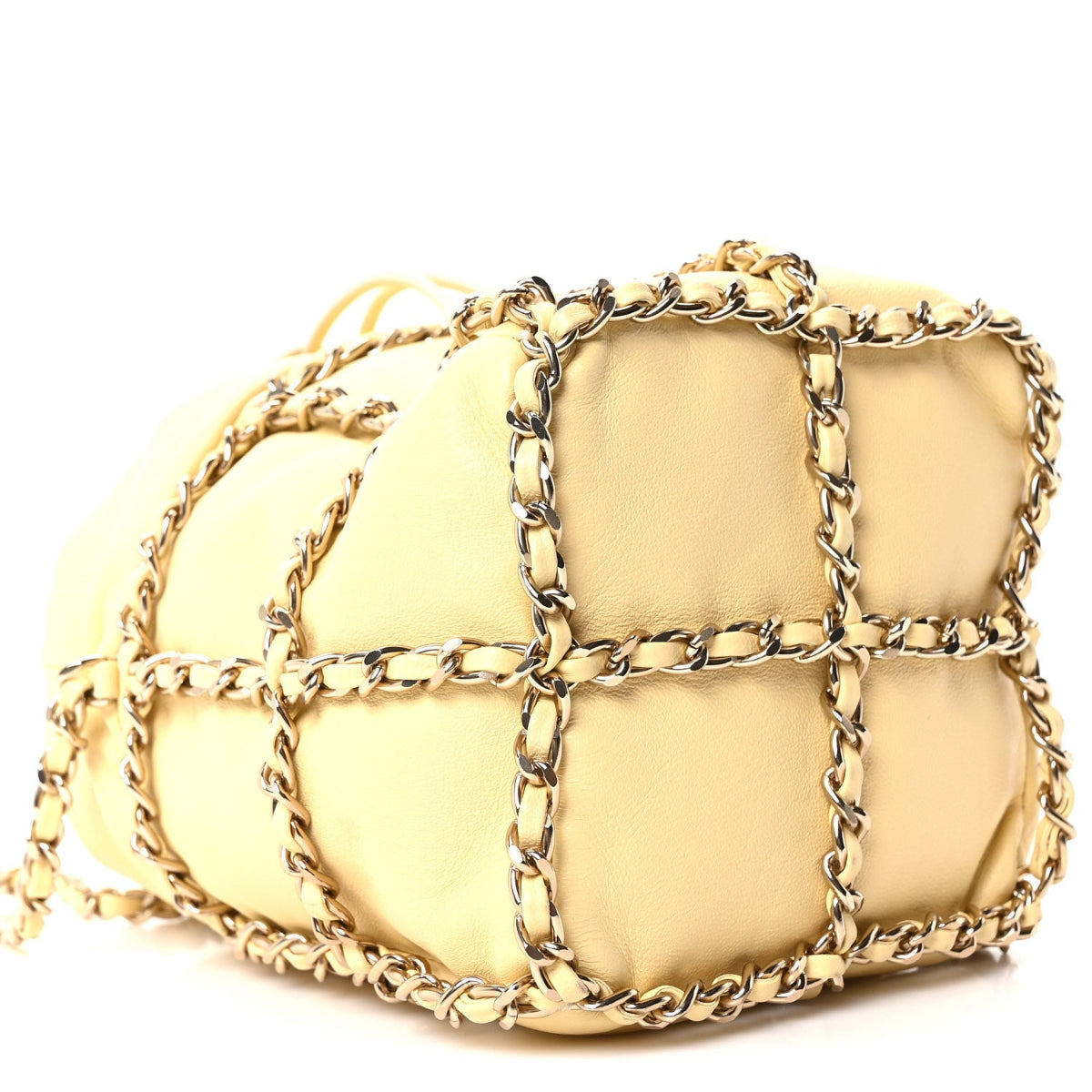 Lambskin Bucket Chain Drawstring Bag Yellow