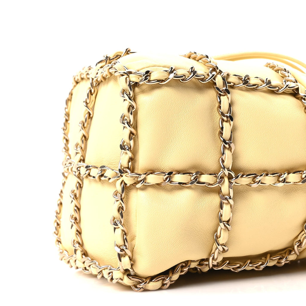 Lambskin Bucket Chain Drawstring Bag Yellow