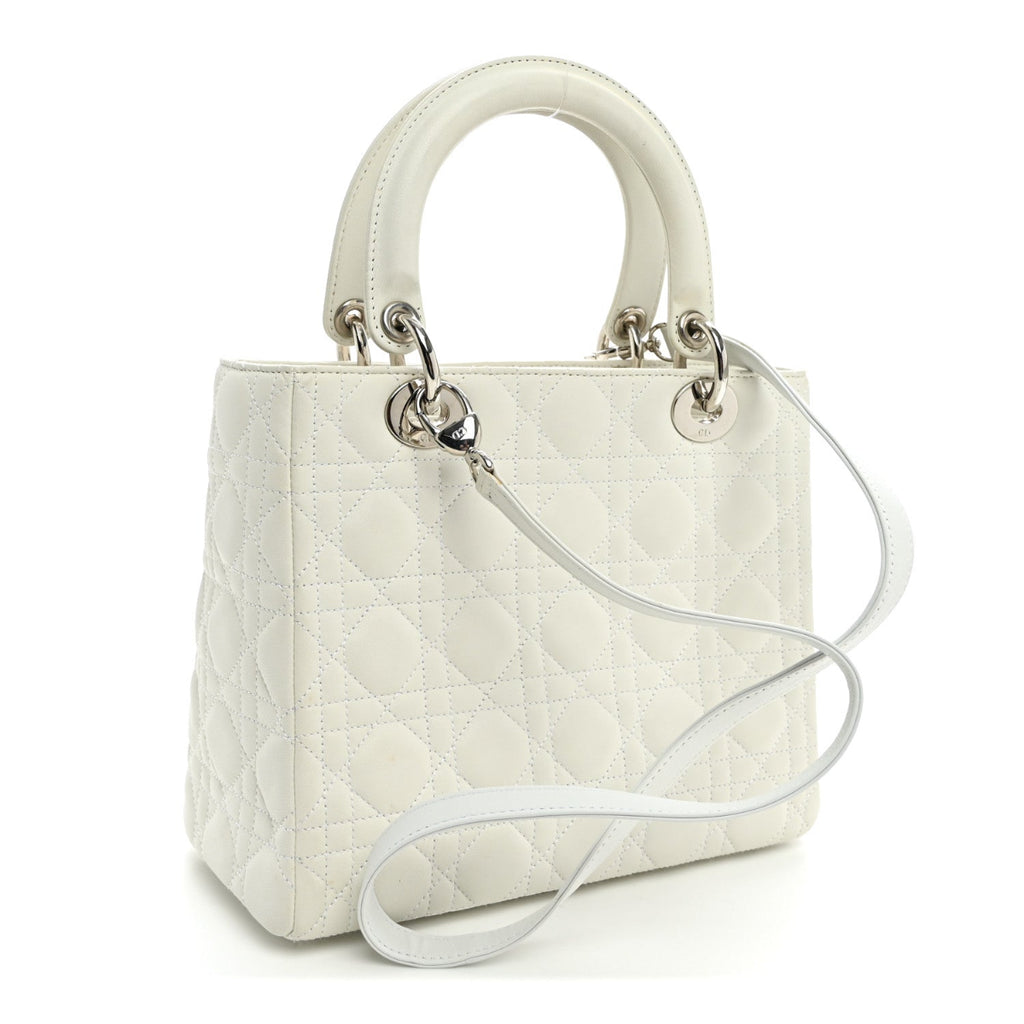 Lambskin Cannage Medium Lady Dior White
