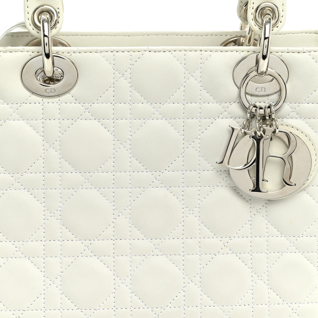 Lambskin Cannage Medium Lady Dior White