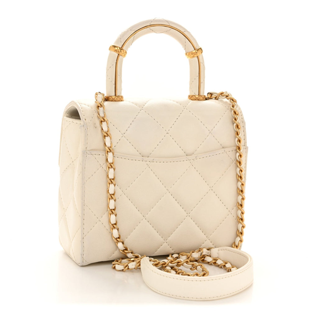 Lambskin Handle Crush Top Handle Flap Bag White