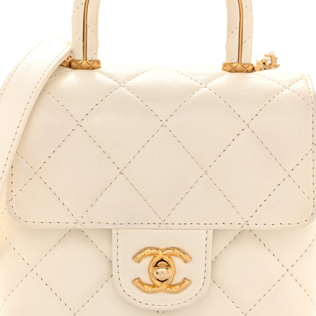Lambskin Handle Crush Top Handle Flap Bag White