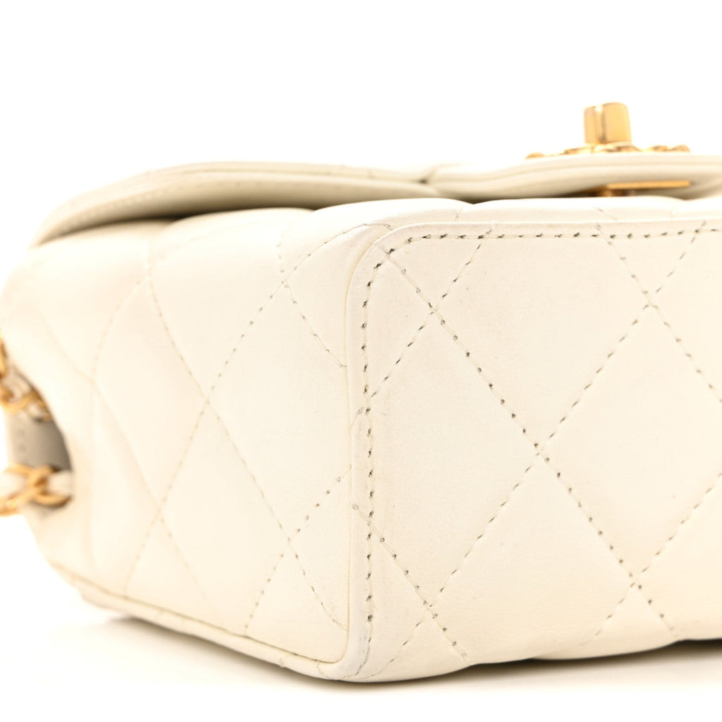 Lambskin Handle Crush Top Handle Flap Bag White