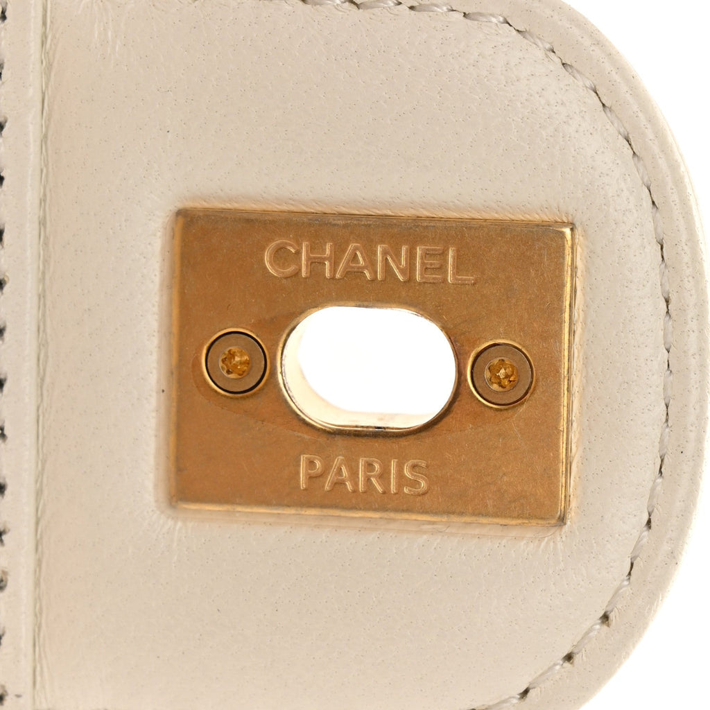 Lambskin Handle Crush Top Handle Flap Bag White