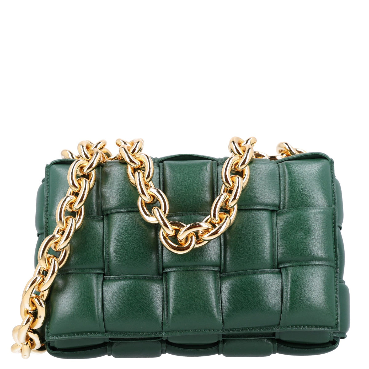 Lambskin Maxi Intreccio Padded Chain Cassette Crossbody Bag Raintree