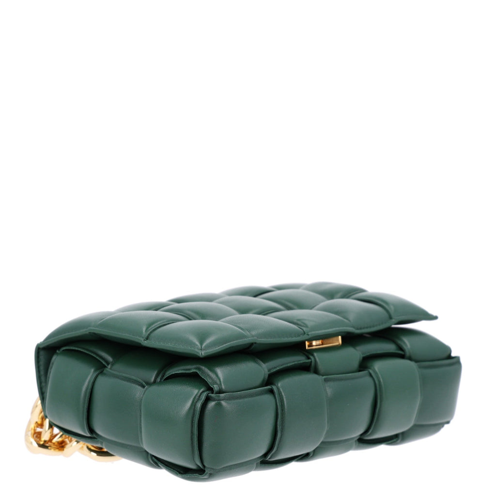 Lambskin Maxi Intreccio Padded Chain Cassette Crossbody Bag Raintree