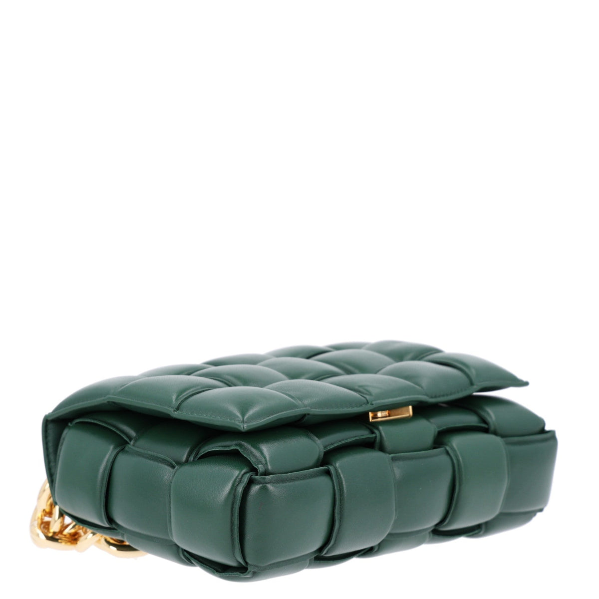 Lambskin Maxi Intreccio Padded Chain Cassette Crossbody Bag Raintree