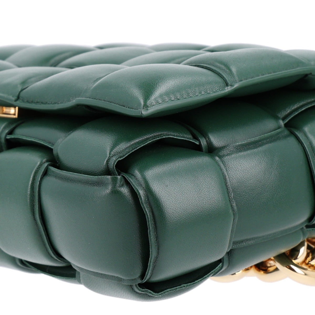 Lambskin Maxi Intreccio Padded Chain Cassette Crossbody Bag Raintree