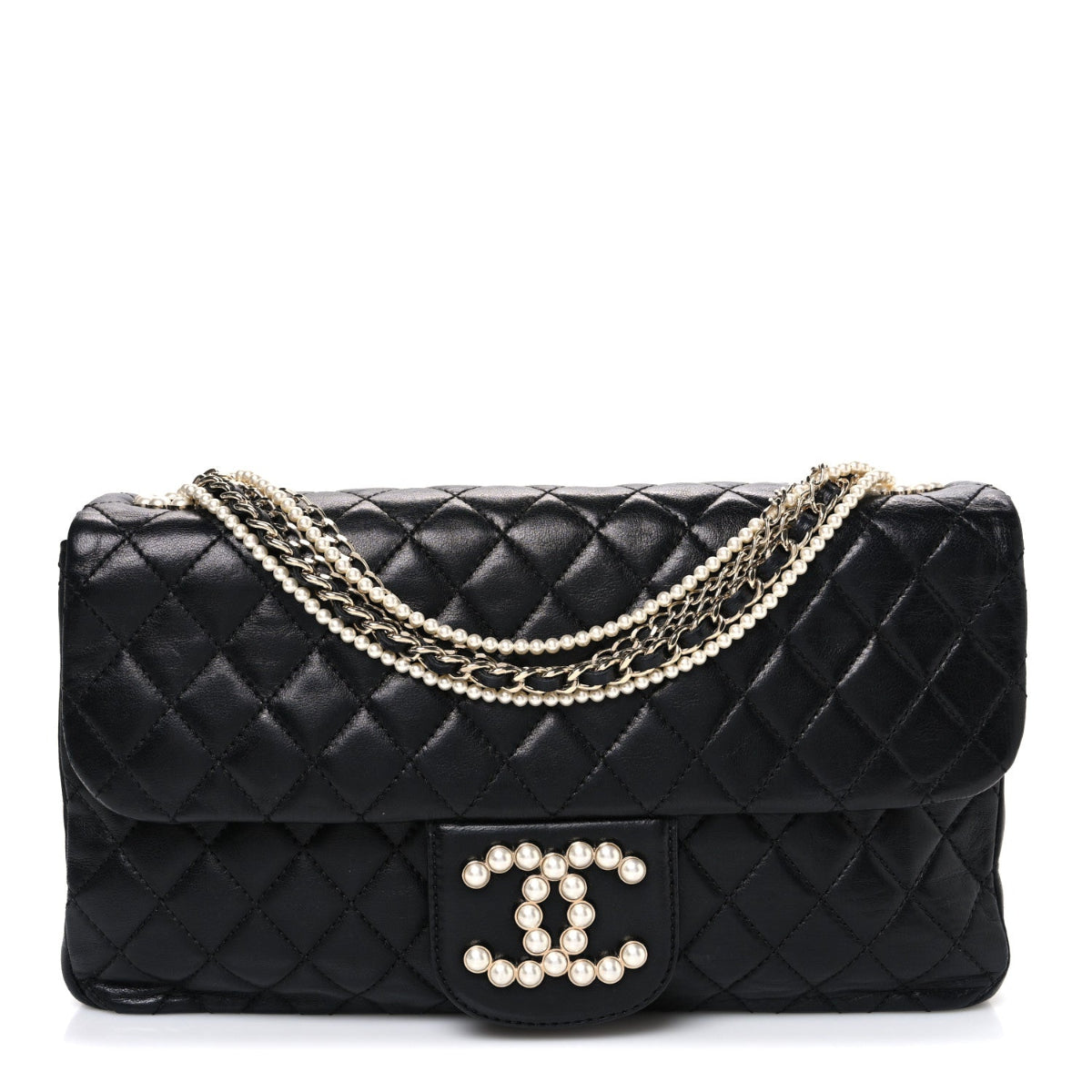 Lambskin Medium Westminster Pearl Flap Black