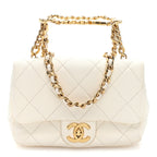 Lambskin Metal Quilted Mini Top Handle Square Flap White