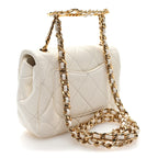 Lambskin Metal Quilted Mini Top Handle Square Flap White