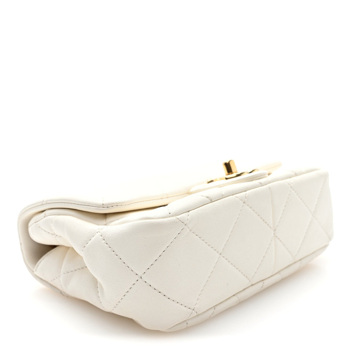 Lambskin Metal Quilted Mini Top Handle Square Flap White