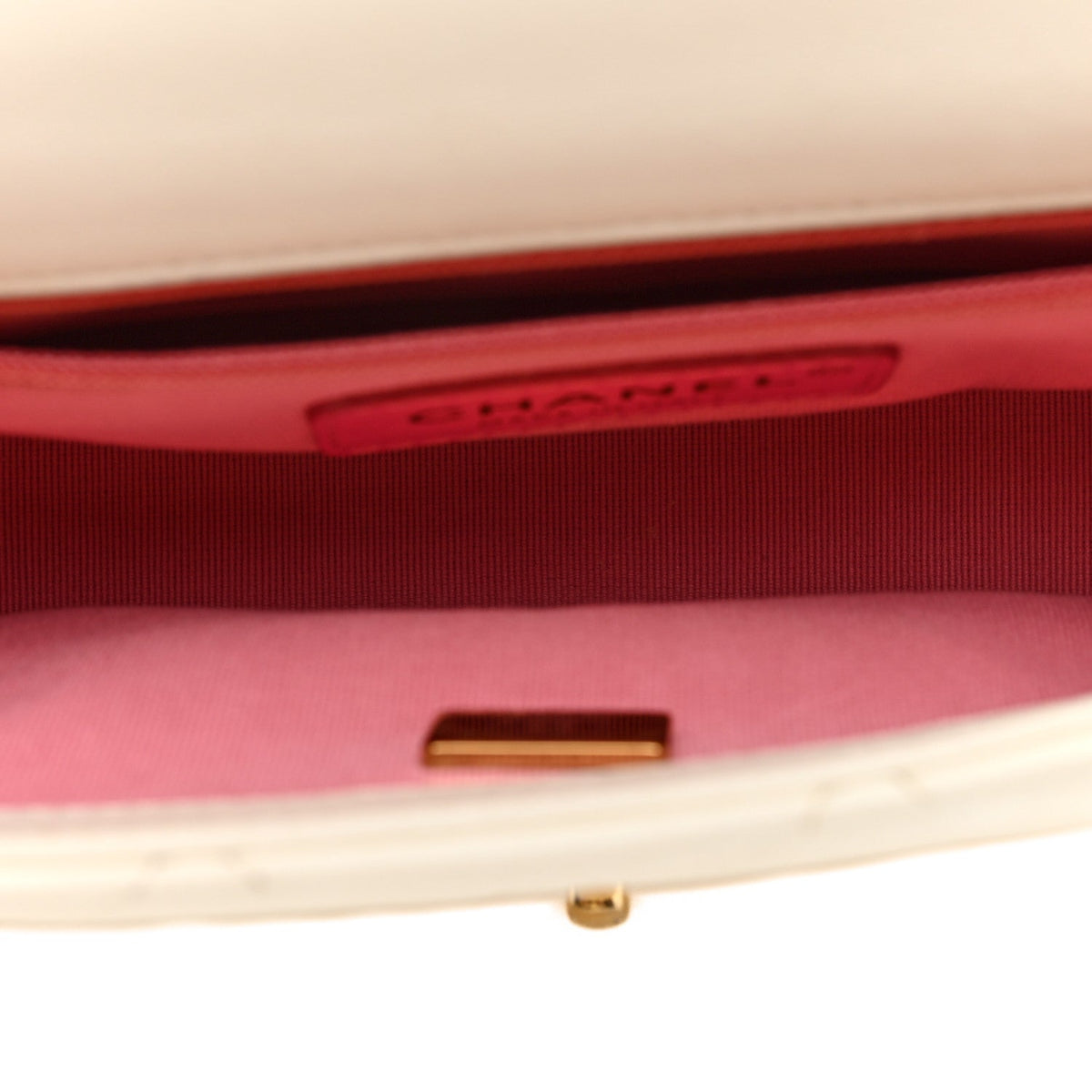 Lambskin Metal Quilted Mini Top Handle Square Flap White