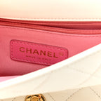 Lambskin Metal Quilted Mini Top Handle Square Flap White