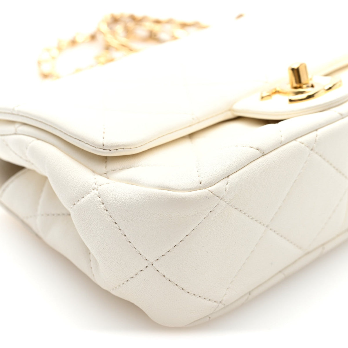 Lambskin Metal Quilted Mini Top Handle Square Flap White