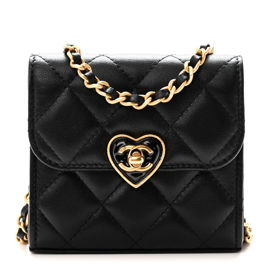 Lambskin Plexiglass Quilted Coco Love Clutch With Chain Black