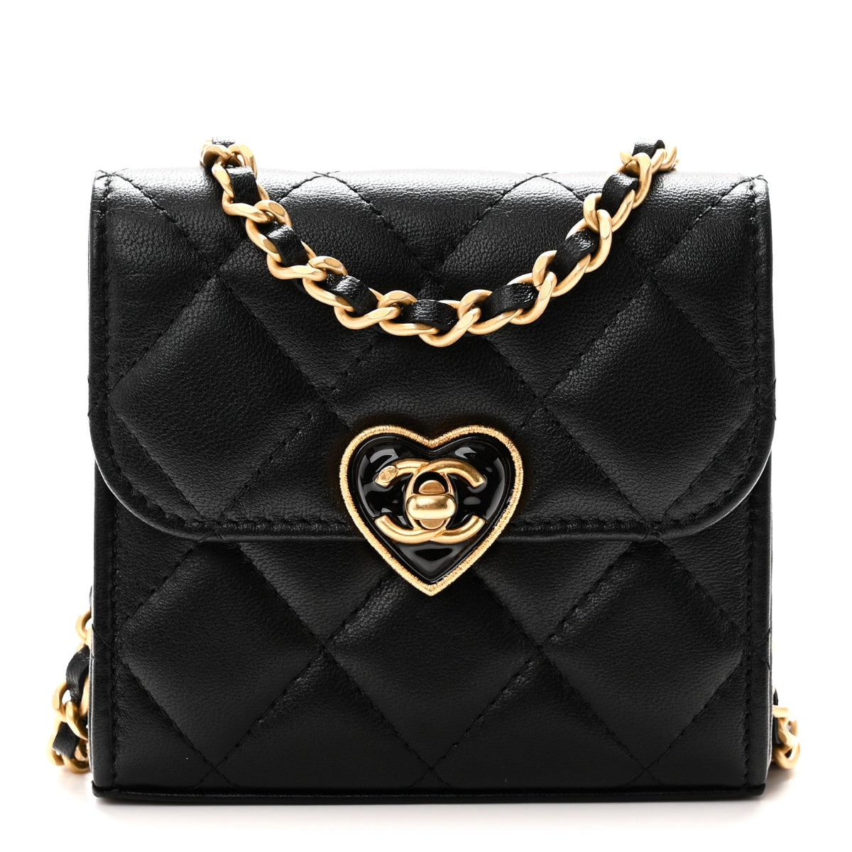 Lambskin Plexiglass Quilted Coco Love Clutch With Chain Black