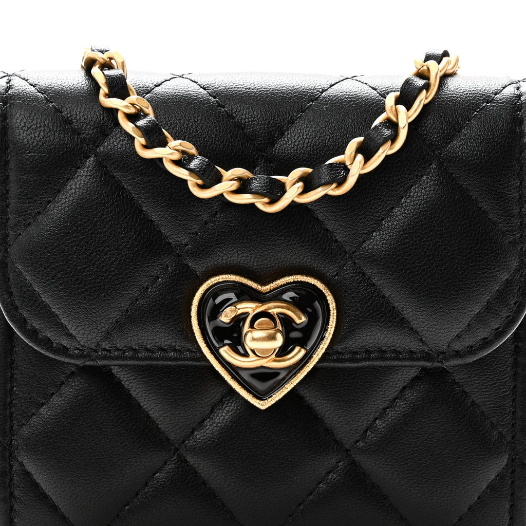 Lambskin Plexiglass Quilted Coco Love Clutch With Chain Black
