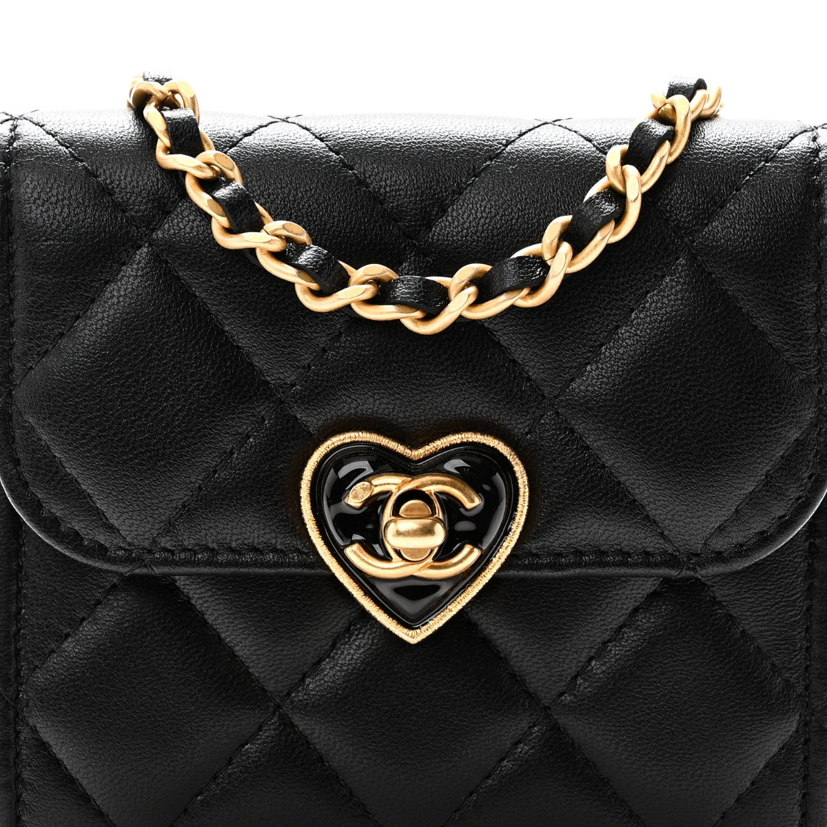 Lambskin Plexiglass Quilted Coco Love Clutch With Chain Black