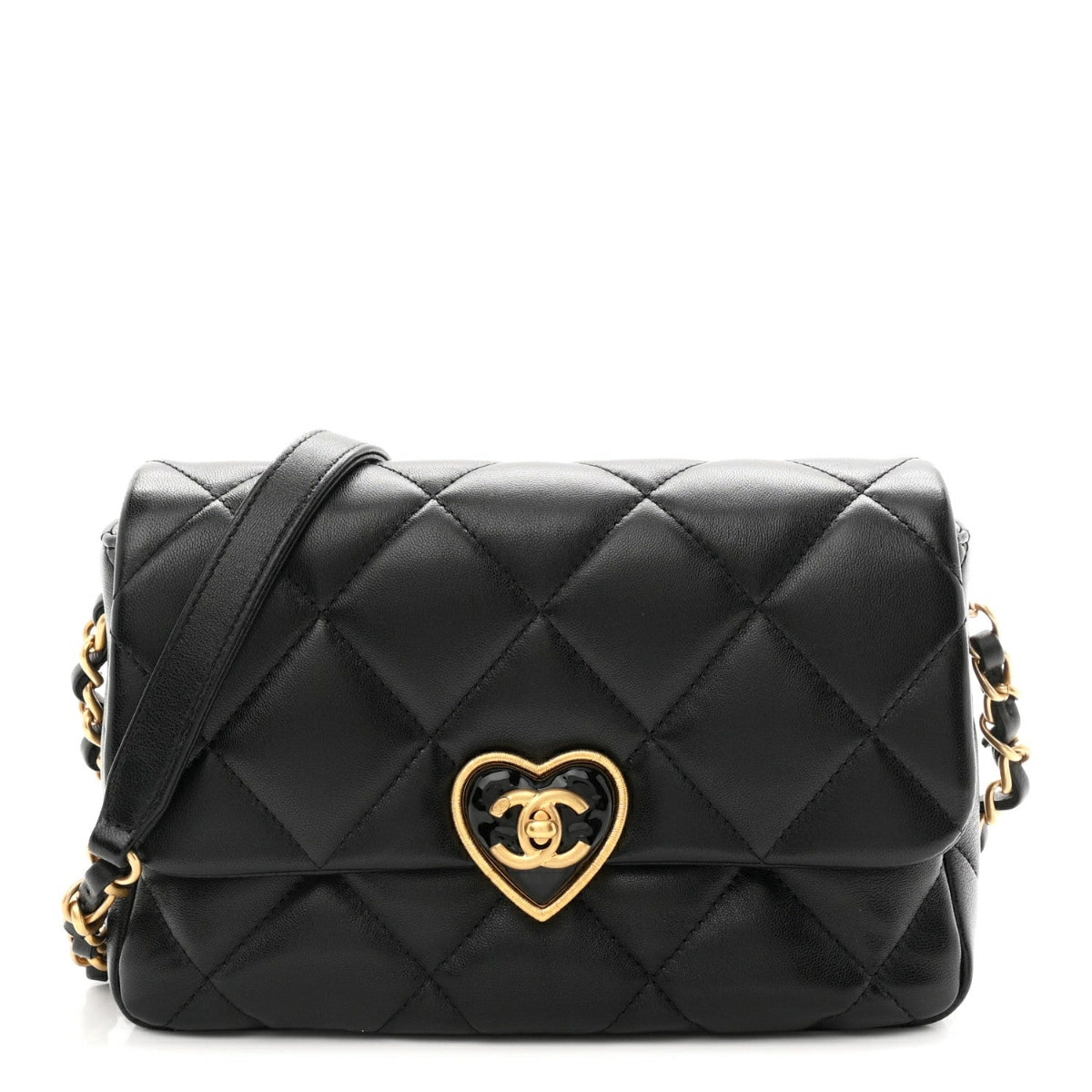Lambskin Plexiglass Quilted Coco Love Flap Black