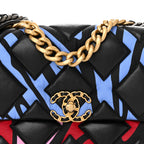 Lambskin Printed Fabric Medium Chanel 19 Flap Black Multicolor