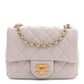 Lambskin Quilted CC Pearl Crush Mini Flap Light Purple
