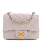 Lambskin Quilted CC Pearl Crush Mini Flap Light Purple