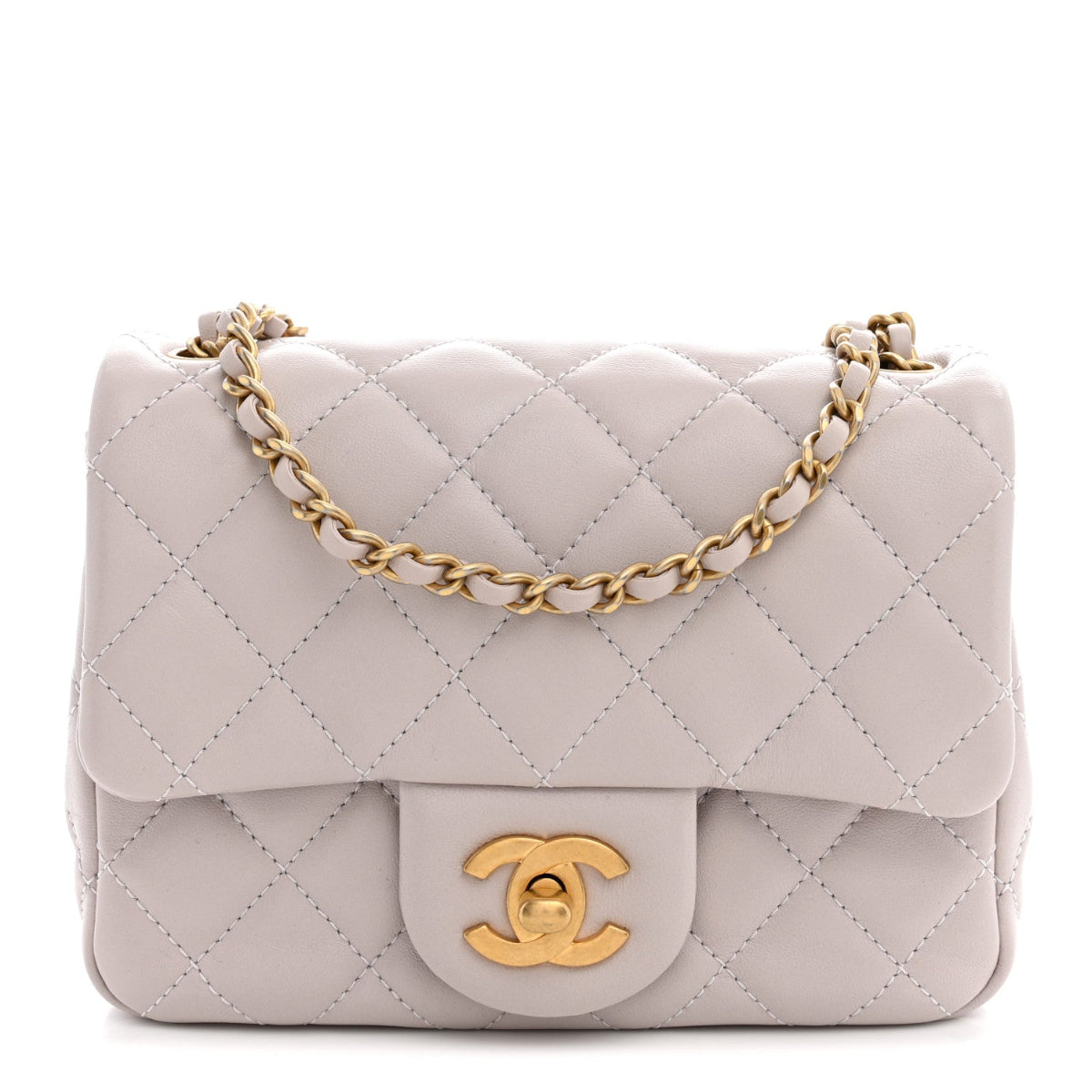 Lambskin Quilted CC Pearl Crush Mini Flap Light Purple