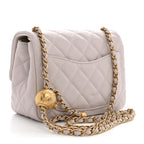 Lambskin Quilted CC Pearl Crush Mini Flap Light Purple