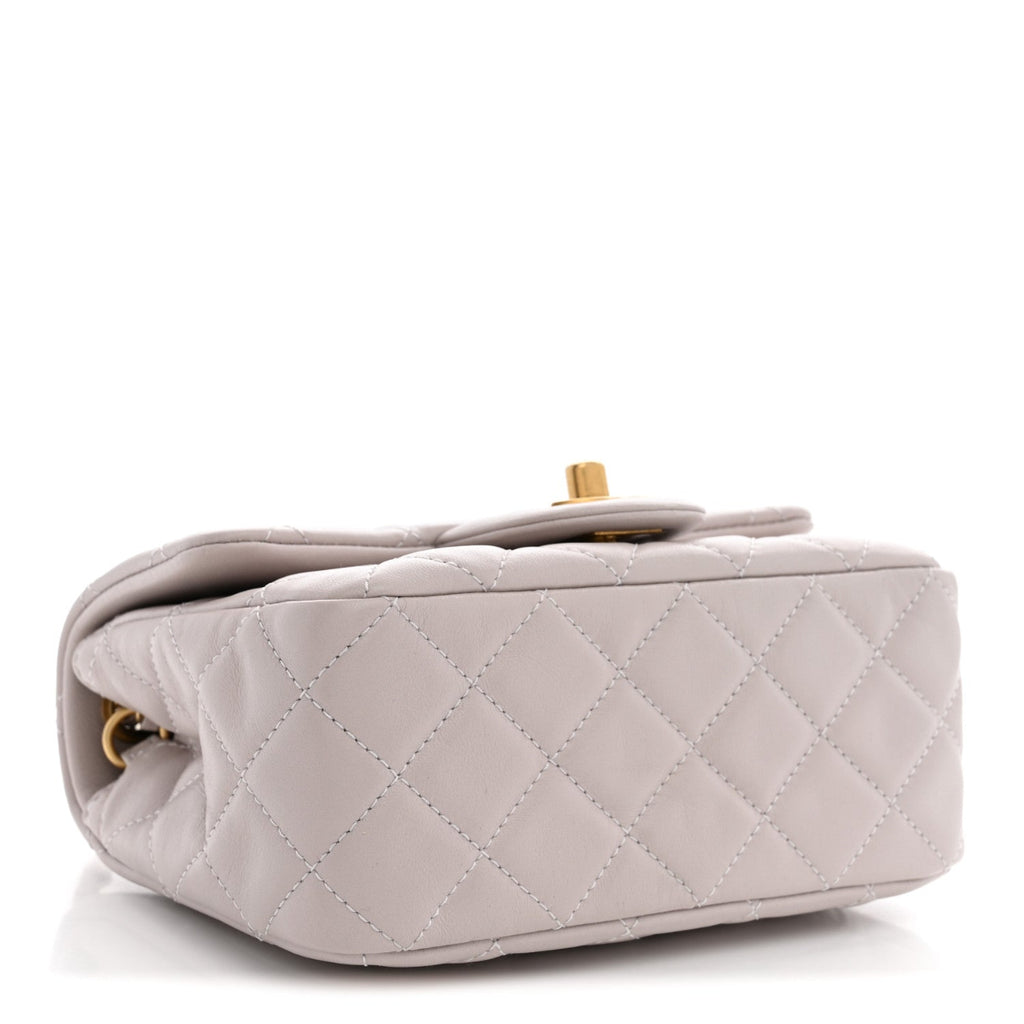 Lambskin Quilted CC Pearl Crush Mini Flap Light Purple