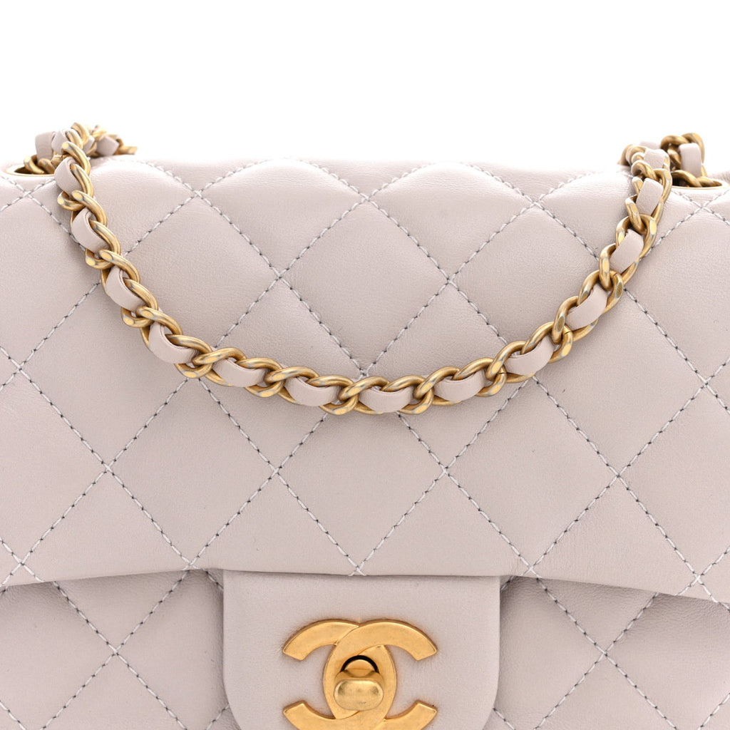 Lambskin Quilted CC Pearl Crush Mini Flap Light Purple