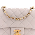 Lambskin Quilted CC Pearl Crush Mini Flap Light Purple