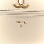 Lambskin Quilted CC Wallet on Chain WOC Light Beige