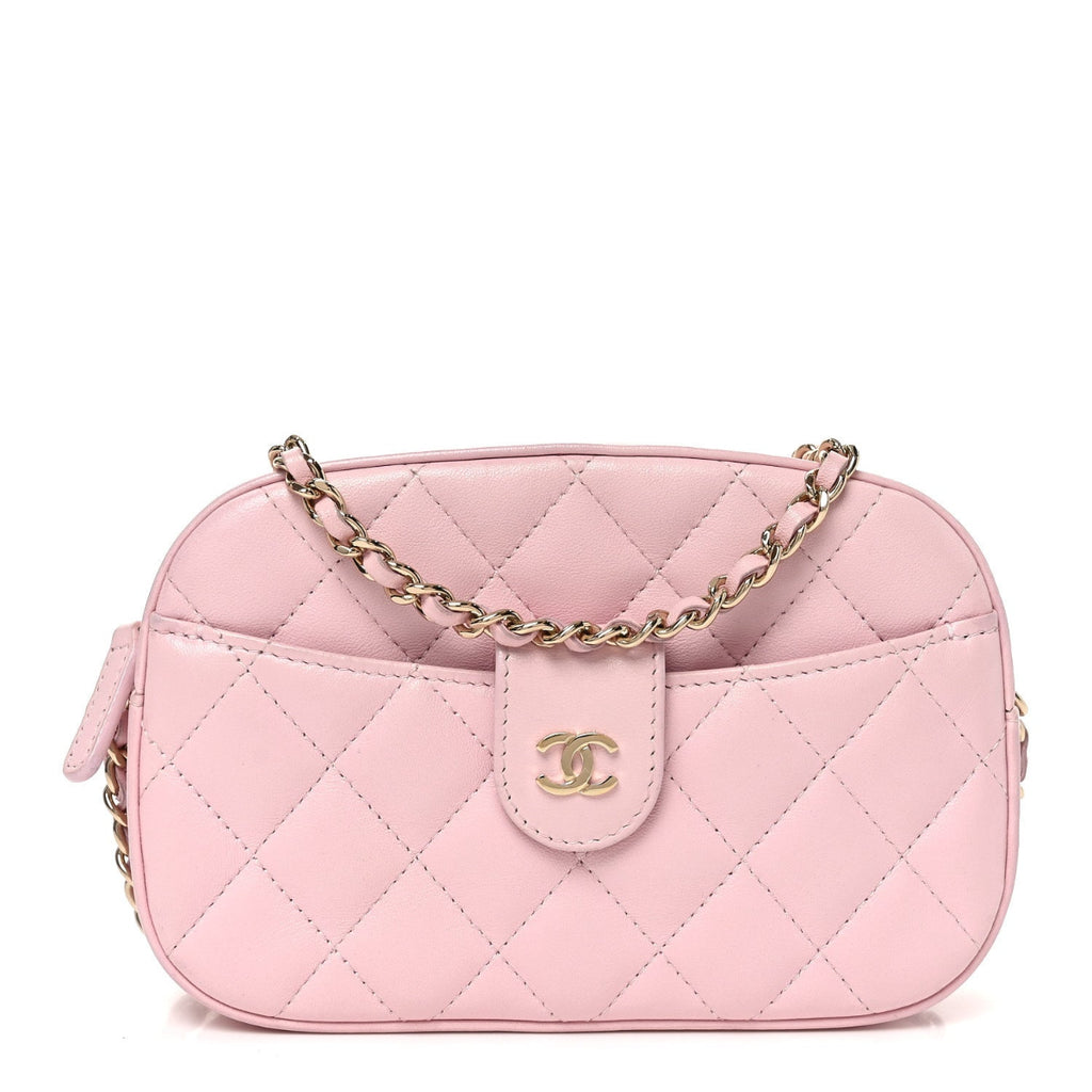 Lambskin Quilted Chain Camera Bag Light Pink