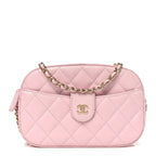 Lambskin Quilted Chain Camera Bag Light Pink