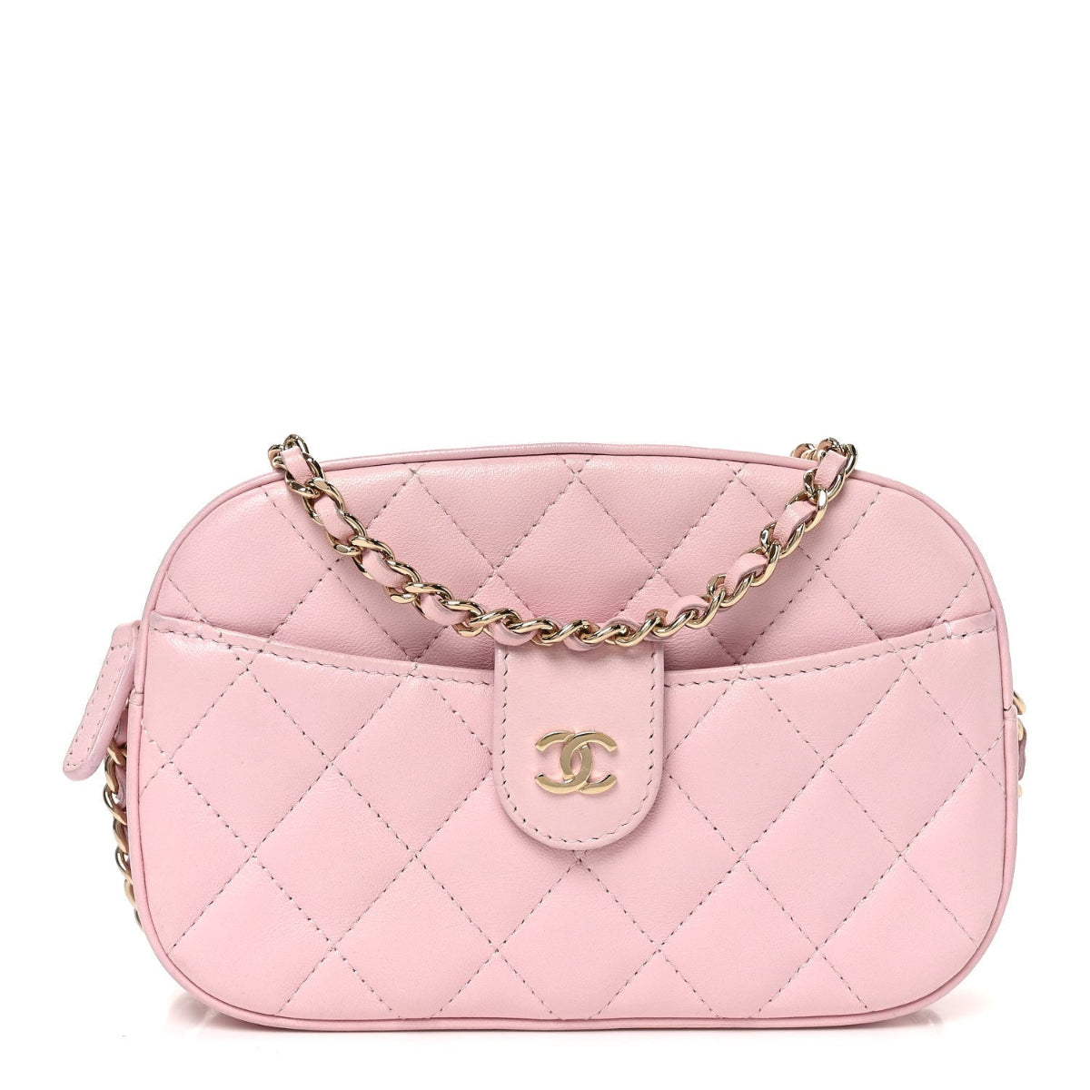 Lambskin Quilted Chain Camera Bag Light Pink