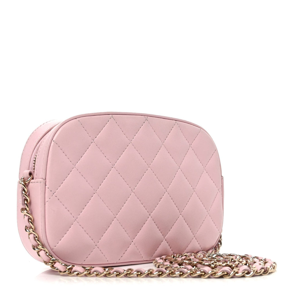 Lambskin Quilted Chain Camera Bag Light Pink