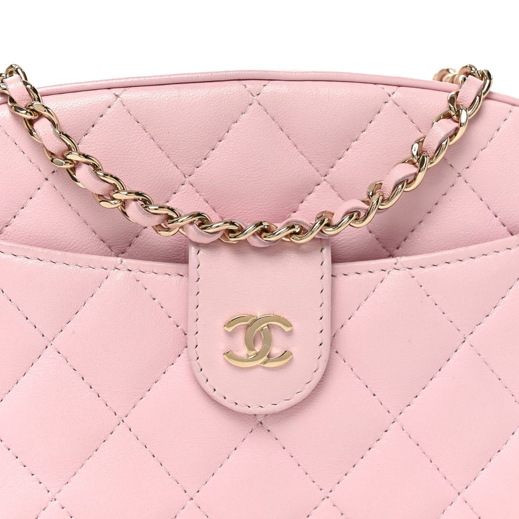 Lambskin Quilted Chain Camera Bag Light Pink