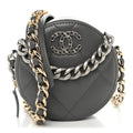 Lambskin Quilted Chanel 19 Round Clutch With Chain Grey