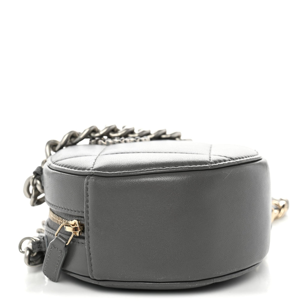 Lambskin Quilted Chanel 19 Round Clutch With Chain Grey