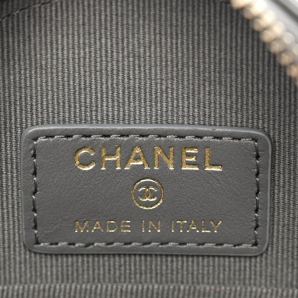 Lambskin Quilted Chanel 19 Round Clutch With Chain Grey