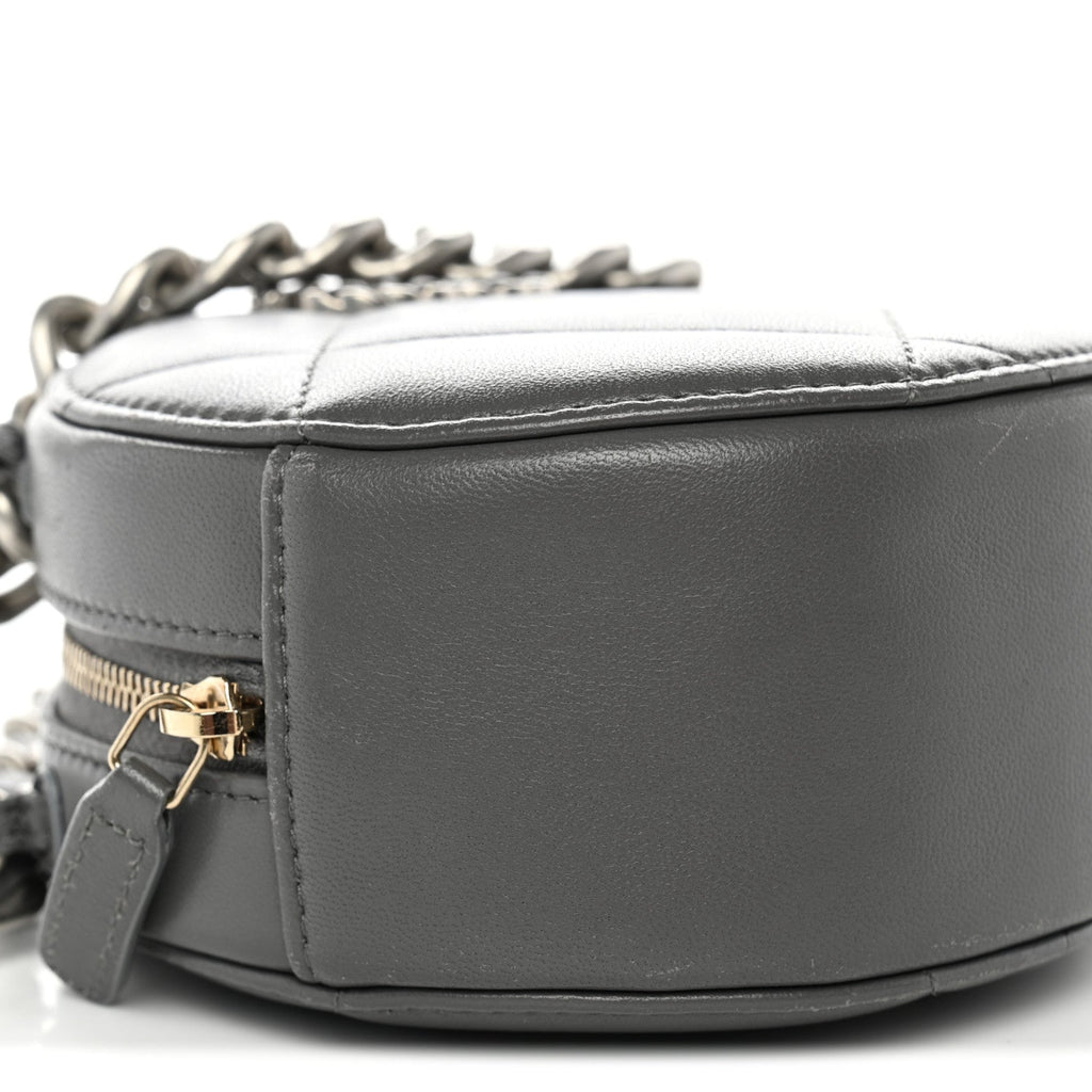Lambskin Quilted Chanel 19 Round Clutch With Chain Grey