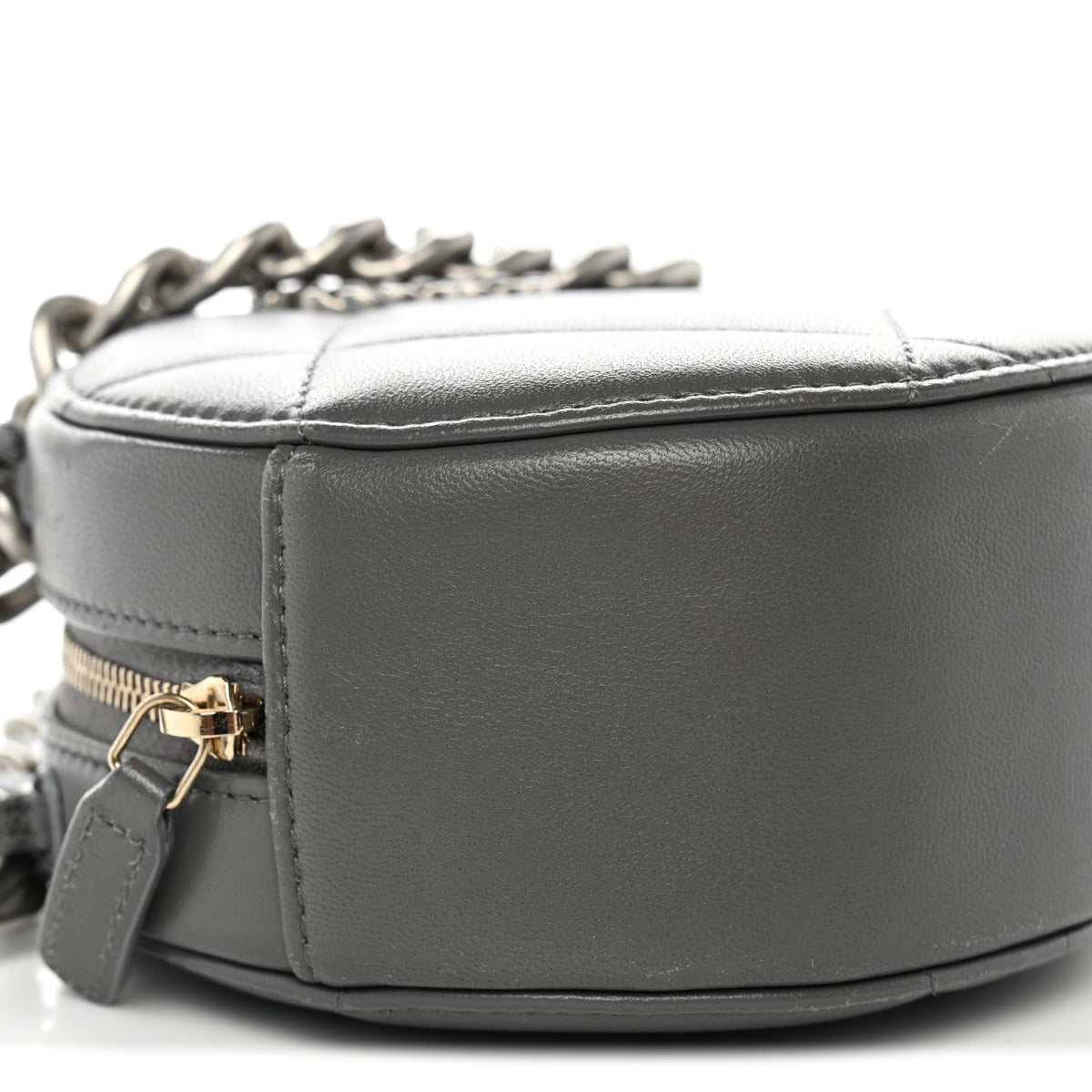 Lambskin Quilted Chanel 19 Round Clutch With Chain Grey